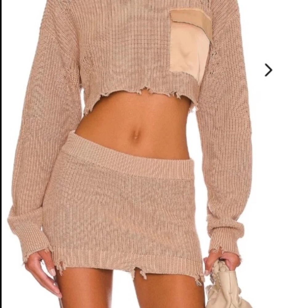 SER.O.YA Alora Ribbed Knit Distressed Mini Skirt in Natural Size L - NWT